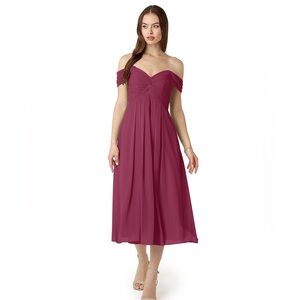 A-Line Convertible Chiffon Tea-Length Dress Mulberry